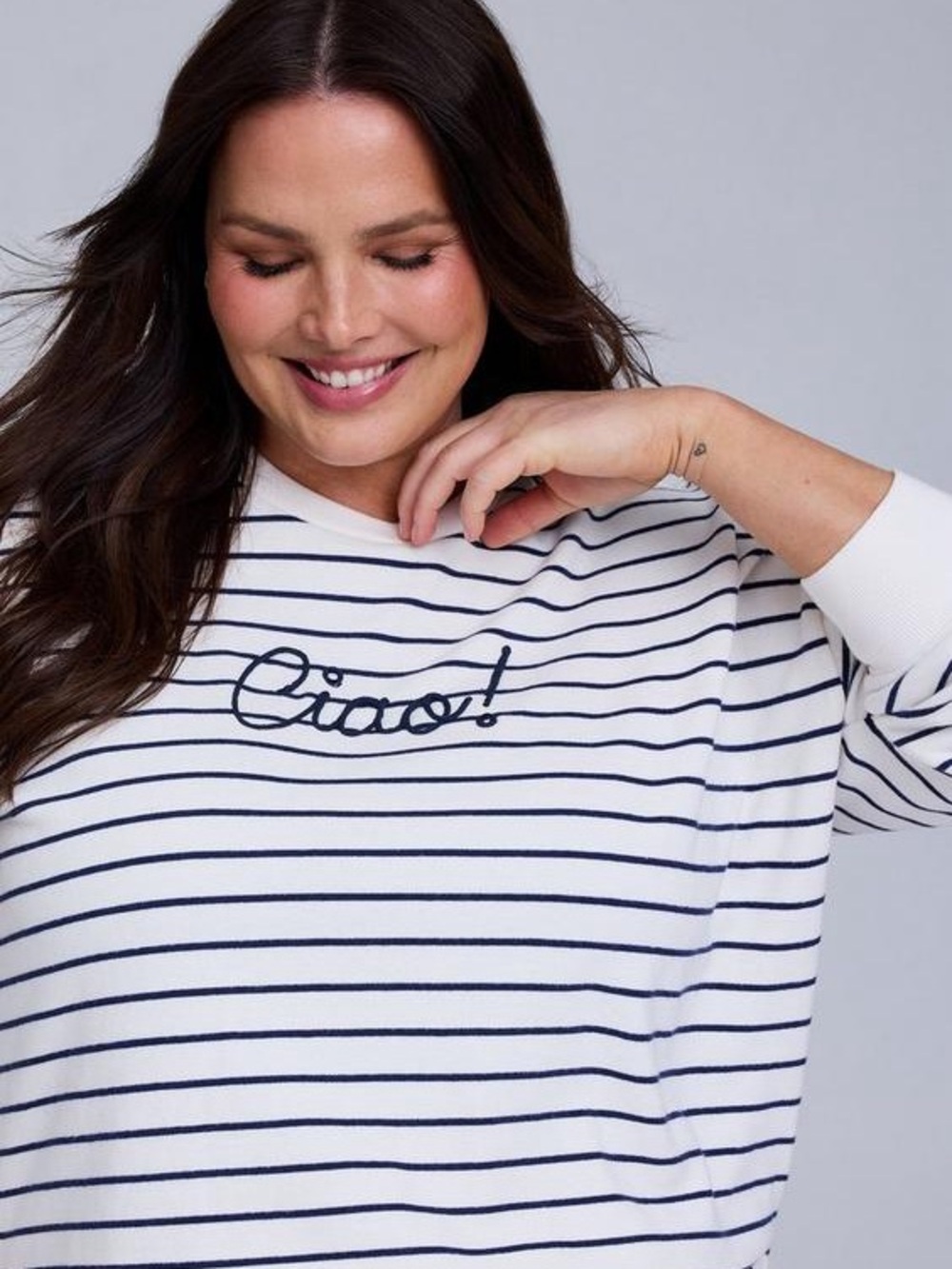 Torrid White and Navy Blue Striped Sweatshirt